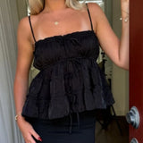 Purpdrank  Women's Spaghetti Strap Smocked Camisole Chic Summer Open Back Slips Babydoll Cami Tops Basics Vests
