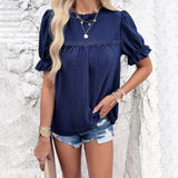 Purpdrank  Summer Women's T-shirt Lace Collar Female Short Sleeve Tops Solid Color Hollow Out Lady's Blouse Women's Bottoming Shirt