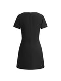 Purpdrank  New Women's Short Sleeve Slim Short Dress with Bow Decoration Solid Color Mini Dress Casual Daily Dress