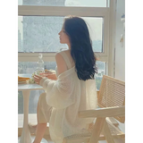 V-neck Summer Cardigan Fashion Knit Top Soft Loose Women Coat 2024 Elegant Long Sleeve Women's Sweater Korean Popular Clothes