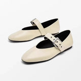 Purpdrank  French Flat Mary Jane Shoes Women Summer Outdoor Wear Retro Buckle Strap Slip-On Ballet Shoes Low Cut Casual Rubber Footwear