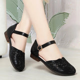 Purpdrank  Close Head Square Heels Cutout Breathable Rhinestone Shoes Summer Soft Leather Sandals Women For Office Daily Mom Leisure