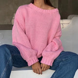 Purpdrank  Women Casual Oversized Knit Sweaters Fall Winter Long Sleeve Round Neck Solid Color Pullovers Loose Fit Jumper Knitwear Tops
