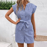 Purpdrank  Summer Print Striped Sexy Beach Vacation For Women's One-piece Shorts Fashion Halter Casual Loose Lace Up Jumpsuit Shorts Female