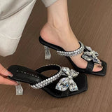 Purpdrank  Women Crystal High Heels Slippers Luxury Sexy Sandals Square Toe Shoes Summer 2025 New Designer Party Shoes Open Toe Flip Flops