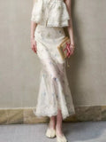 Purpdrank  French Chic Embroidery Maxi Skirt Beige Casual Summer Women Long Skirts Sheer Hollow Out Ruffles Ladies Skirt Falda
