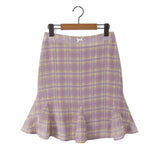 Purpdrank  Sexy Plaid Print Chiffon Lacing up Backless Camisole Tank Top + Zipper Low Waist Knee Length Mermaid Skirt 2 Pieces 1 Set