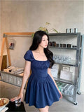 Purpdrank  Evening Party Dresses Short Luxury Dresses Women Summer White Dress Women Clothing Short Sleeve Ruched Dresses Button Up
