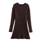 Purpdrank  Spring Autumn New Women's Ribbed Knitted Dress Long Sleeves Mini Dress A-Line O-Neck Streetwear Bodycon Black White Dresses