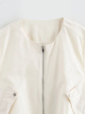 Purpdrank  Fashion Retro Round Neck Casual Solid Color Vest Women's Trend Loose Zipper Coat Sweatshirt Street Joker New