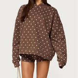 Purpdrank  Women 2 Piece Outfits Polka Dot Sweatsuits Shorts Sets Fall Long Sleeve Oversized Hoodie Tops Girl Casual Lounge Matching Suit