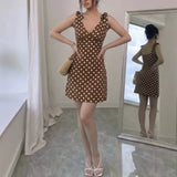 Purpdrank   Summer New Women's Polka Dot Mini Dress Sleeveless V Neck Tie Strap Backless Bodycon Sundress Sexy Casual Beach Dress
