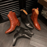 Purpdrank - 2023 New Winter Chelsea Boots for Woman Genuine Leather Pointy Toe Wedge Heel Ankle Boots Simple Comfortable Cowboy Boots Female