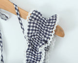 Purpdrank  Tie Bow Halter Plaid Spliced Lace Wood ears Strap Sexy Corset Women Tank Top Slim Waist Elastic Back Crop Top