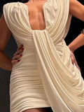 Purpdrank  Fashion Hight Waist Backless Clubwear Party Dresses Elegant V-Neck Draped Bodycon Dress Women's Sexy Sleeveless Solid Mini Dress