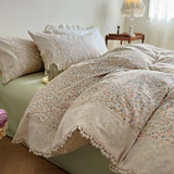 Purpdrank  Korean Princess Style Pastoral Floral Lace 100% Cotton Single Queen King Bedding Set Duvet Cover Flat/Fitted Sheet Pillowcases