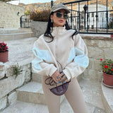 Purpdrank  Women's Loose Casual Long Sleeve Stand Collar Coat Autumn Winter Top European American Style All-Match Color Matching