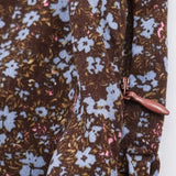 Purpdrank  Women Black Floral Print Flare Long Sleeve Chiffon Dress Stand Collar Slit Backless Ruffles Hem Mini Shirt Dresses Robe
