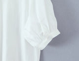 Purpdrank  Holiday White Spliced Wood ears Lace Peter Pan Collar Short Puff Sleeve Shirt Women Fold Pleated Front Open Buttons Blouses Tops
