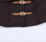 Purpdrank  Vintage Deep Brown Buckle Buttons V neck Waistcoat Women OL Vest Jacket Outfits Casual Vacation Loose Tops