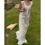 Purpdrank  100% Cotton Embroidered Fairy Pajama Set Retro French All Cotton Summer Thin Edition sleepwear women Sleeveless pants