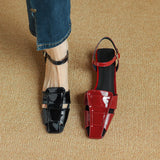 Purpdrank  New Summer Women Sandals Genuine Leather Women Shoes Square Toe Low Heel Shoes Narrow Band Cover Toe Modern Sandals