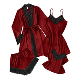 Purpdrank  4 Pieces Women's Sexy Lace Pajamas Fashion V Neck Gown Comfort Pajamas Pajamas Cami Top And Shorts Nightdress Casual Loungewear