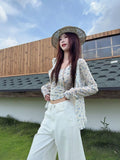Purpdrank  Y2k Casual Summer Flower Print Slim Square Collar Vest Long Sleeve Top Two Piece Set Women