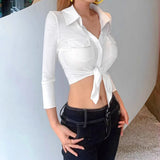 Purpdrank  Summer and Autumn Women's College Style Sweet Lapel Single-breasted Cardigan Slim-fit Shirt Women