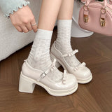 Purpdrank  Elegant Bowknot High Heeled Mary Jane Shoes Women Ankle Buckle Platform Pumps Woman Japanese Patent Leather Lolita Shoes Female