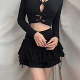 Purpdrank  Side Bandage Slim Fit High Waist Mini Skirt Cascading Ruffles Patchwork A-line Skirts Summer New Hottie 2000s Y2k Faldas Mujer