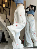 Purpdrank  Bow Embroidered Women Jeans High Waist Vintage Straight Baggy Denim Pants Korean Harajuku Preppy White Wide Leg Denim Trouser