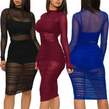 Purpdrank  Summer New European Nightclub Gauze Dress + Small Vest + Shorts Three-piece Set Women Clothing Sexy Dress