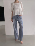 Purpdrank  Summer Cotton Puff Sleeve Women's T-shirts 2025 New Square Collar Backless Hollow Out Casual Loose Shirts Tops Female