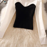 Purpdrank  Spring New Lapel Knitshirt Women's Design Sensibility Niche Waist-Fitted Slimming Two-Piece Illusion Long Sleeve Top