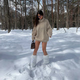Purpdrank  Stylish Solid High Collar Knitted Sweater Women's Thicken New Lazy Style Loose Pullovers 2025 Autumn Winter Lady Casual Knitwear