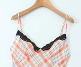 Purpdrank  Sexy Spliced Lace V neck Plaid Print Corset Sling Dress Summer Woman Slim Fit Midi Long Robe Beach Holiday Vestidos