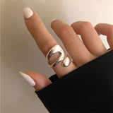 Purpdrank - Punk Geometric Irregular Liquid Lava Waterdrop Shaped Open Rings For Women Vintage Silver Color Metal Rings Personality Jewelry