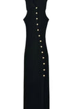 Purpdrank  Women Sexy Solid Color Sleeveless Turn-Down Collar Button Front Slim Irregular Hem Dress