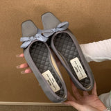 Purpdrank  Luxury Satin Bowknot Ballet Flats Women Summer Comfort Square Toe Shallow Dress Pumps Fashion Brand Designer High Heels Sandals