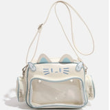 Purpdrank  Cat Backpacks PU Shoulder Bag Girls Transparent Pocket Lolita Jk Harajuku Crossbody Bag College Style Backpack PU Crossbody Bag