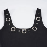 Purpdrank  Street Style 2-Piece Set Sexy Metal Eyelet U-Neck Sleeveless Tank Top and Low Rise Slim Shorts Women Casual Sporty Outfit