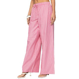 Purpdrank   Summer New Women's Vertical Striped Drawstring Wide Leg Pants Lightweight High Waist Casual Trousers Versatile Loose Fit Pants