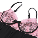 Purpdrank  Sexy&Cute Lace Patchwork Contrasting Bowknot V-neck Camisole+Irregular Split Half Skirt Floral Slim Party Holiday Lady Sets