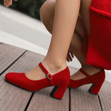 Purpdrank  Sexy Women Pumps Flock Suede Toe Block Heel Buckle Strap Size 41 42 43 Fashion Female Shoes Spring