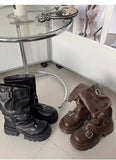 Purpdrank  Retro Mid-Calf  Boots Women's Long Boots Thi Bot ort Boots Korean Sle Spring Autumn Season Flat Heel PU Material