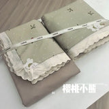 Purpdrank  Princess Style Bedding Sets Ruffle Lace Bow Quilt Cover Romantic Print Bedclothes Home Decor Woman Girl Bedroom Duvet Cover 4pcs