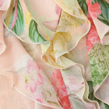 Purpdrank  Fashion Semi Sheer Floral Print Wood ears Ruffles V neck Pullover Shirt Women Full Flare Sleeve Loose Chiffon Blouses Tops