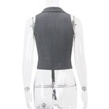 Purpdrank  y2k Tank Top Summer Women Solid Color V Neck Lapel Collar Open Front Sleeveless Buckle Vest 2000s Clothes Clubwear