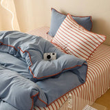 Purpdrank  Striped Contrasting Color Student Dormitory Bed Solid Color Four Piece Set